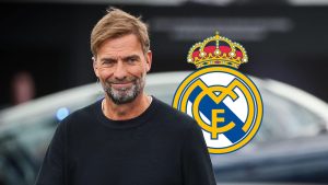 Колаж на Юрген Клоп с логото на Реал Мадрид