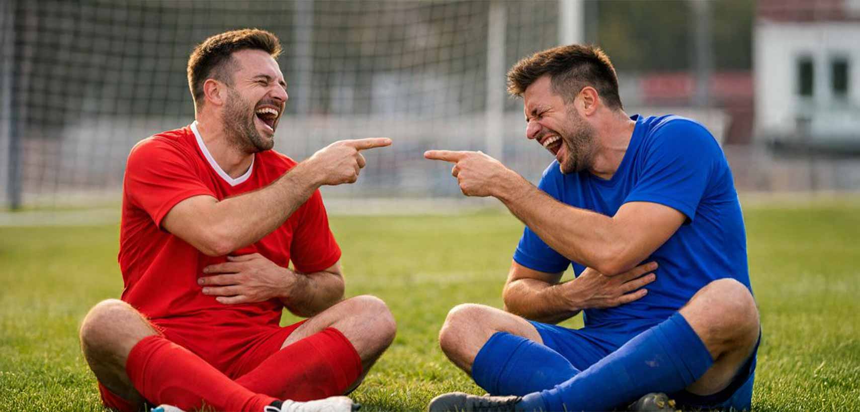 двама смеещи се футболисти